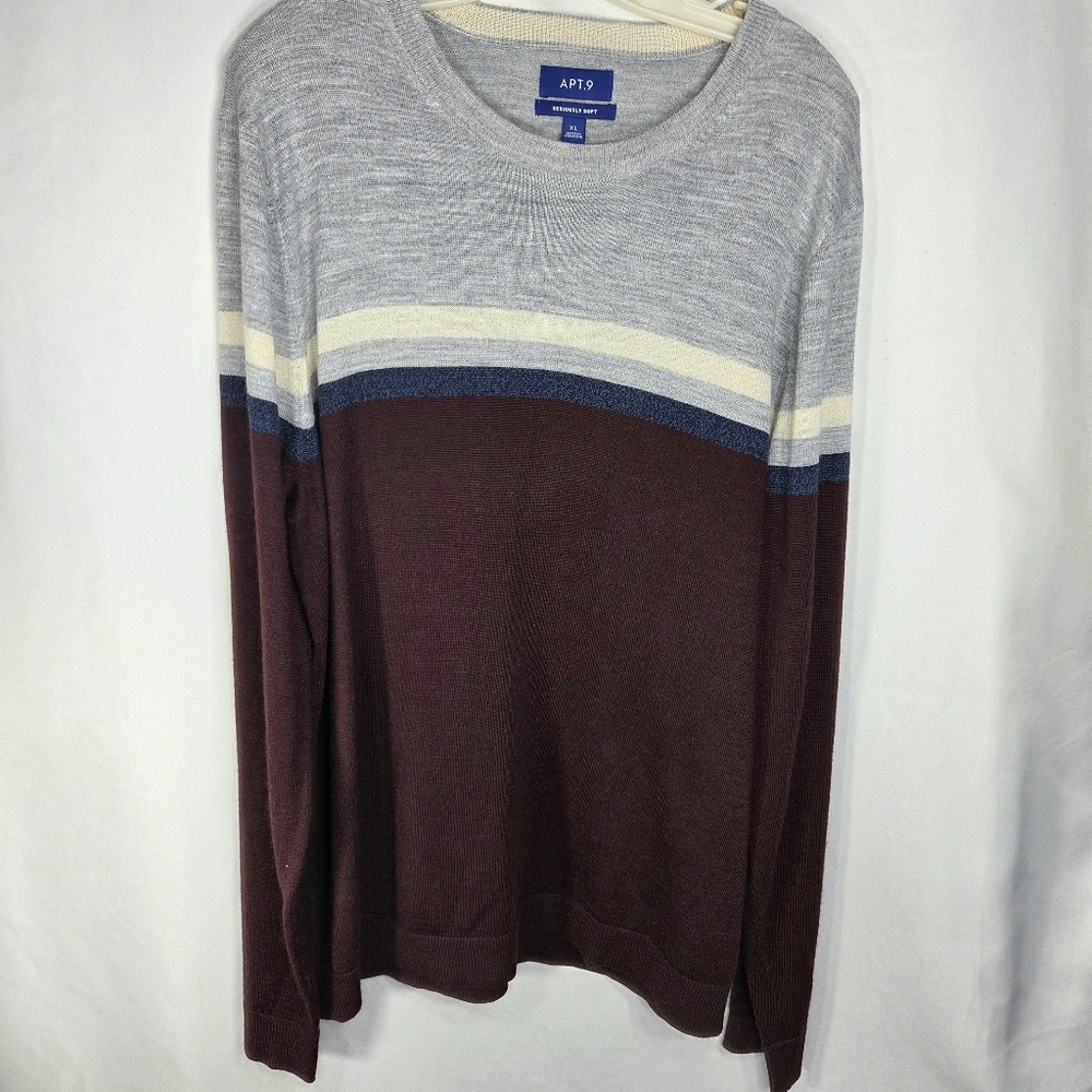 Apt. 9 Seriously Soft Maroon Grey Colorblock Long Sleeve Sweater Size XLarge